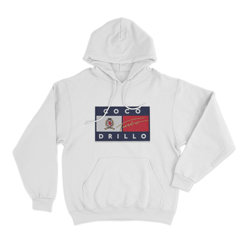 Coco Drillo Turbo Flag Unisex Hoodie White Coco Drillo Turbo Flag Unisex Hoodie White